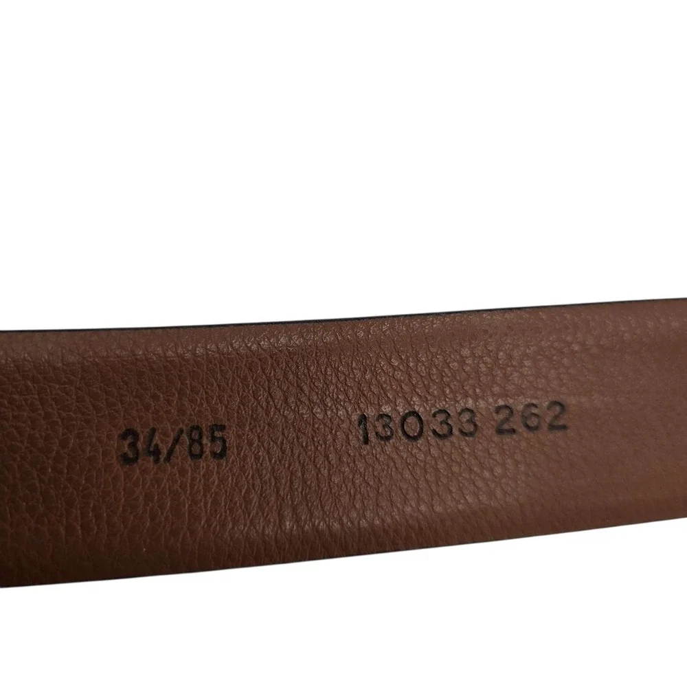 JOSEPH ABBOUD Italian Leather Brogue Dress Belt‎ Silver Buckle Brown 34 Waist